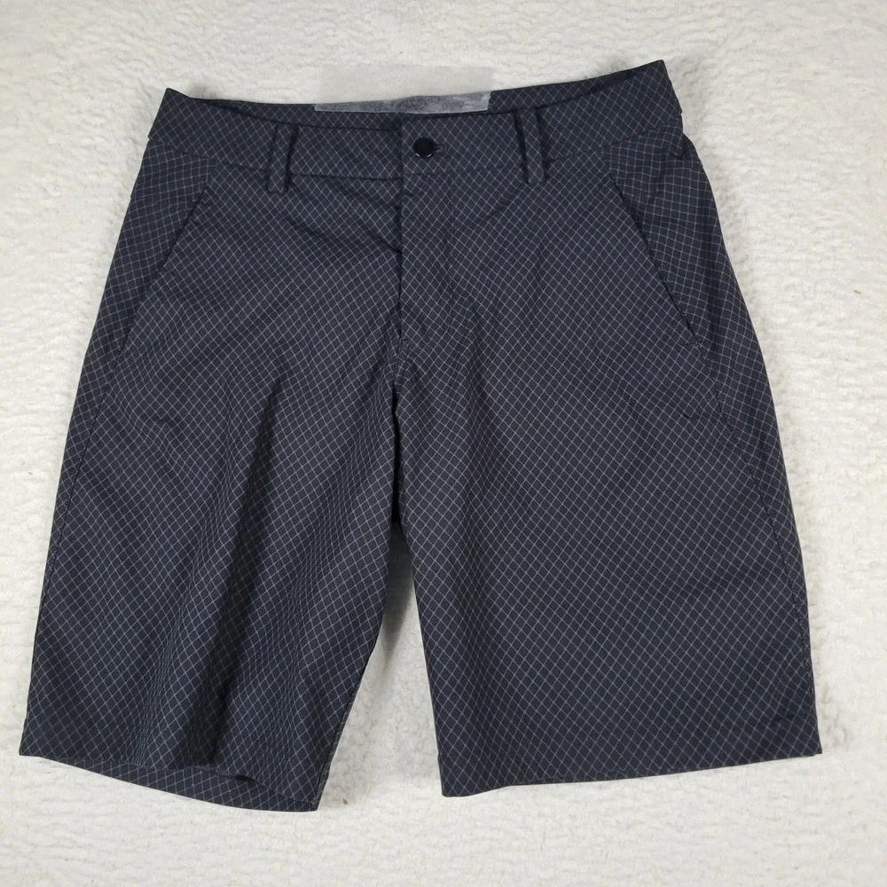Lululemon Commission Shorts Men 34 Black Gray Diamond Grid Pattern Technical